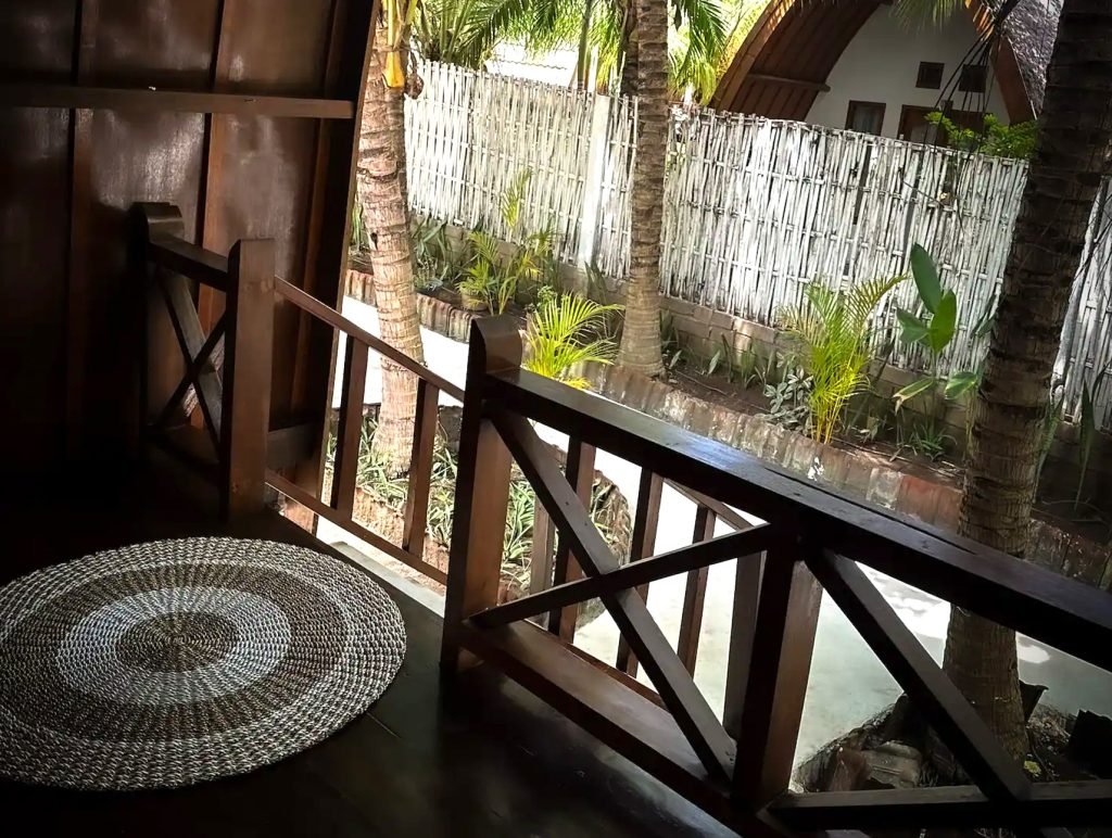 Porch at private bungalows at hotel Hakuna Matata in Gili Air